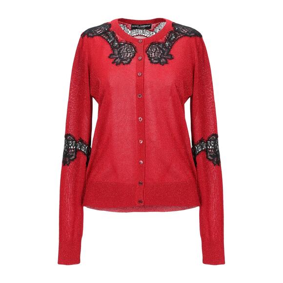 NWT Dolce & Gabbana Red Black Lame ace Cardigan top  IT 44 US L - Picture 3 of 11